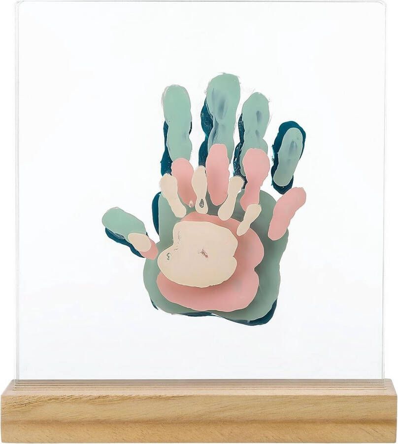 Family Prints Voet Handafdrukset voor het hele gezin Fotolijst voor Baby's Kinderen en Ouders Cadeau-idee voor Geboorte Transparant met Houten Sokkel Afmetingen 20 x 21 6 x 6 cm