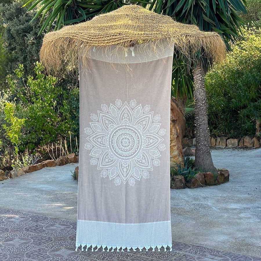 Fashion4Wellness.com Fashion4wellness Hamamdoek Boho Desert Taupe FOUTA STRANDLAKEN SAUNADOEK 200 X 95 CM KATOEN