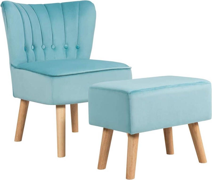 Fauteuil met kruk moderne oorstoel gestoffeerde stoel zonder armleuning fluwelen relaxstoel leesstoel loungestoel voor woonkamer (groen)