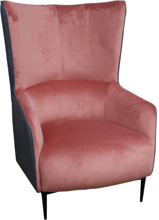 Fauteuil van roze fluweel en antraciet structuur MENDOCINO L 75 cm x H 109 cm x D 90 cm