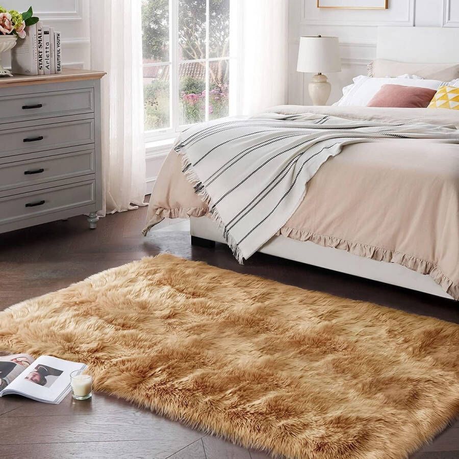 Faux lamsvacht schapenvacht superzacht imitatie-lamsvacht voor slaapkamer en woonkamer woondecoratie tapijt bedkleed bankmat bruin 80 x 180 cm