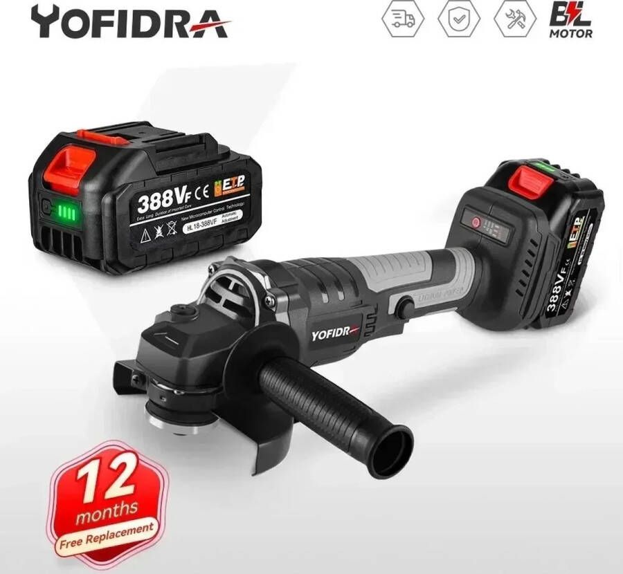 Fayb Haakse Slijper Houtsnijder Polijstgereedschap 125mm Schijfdiameter Inclusief 2 accu's Voor Makita Batterij 1280W 18V 1.2Kg
