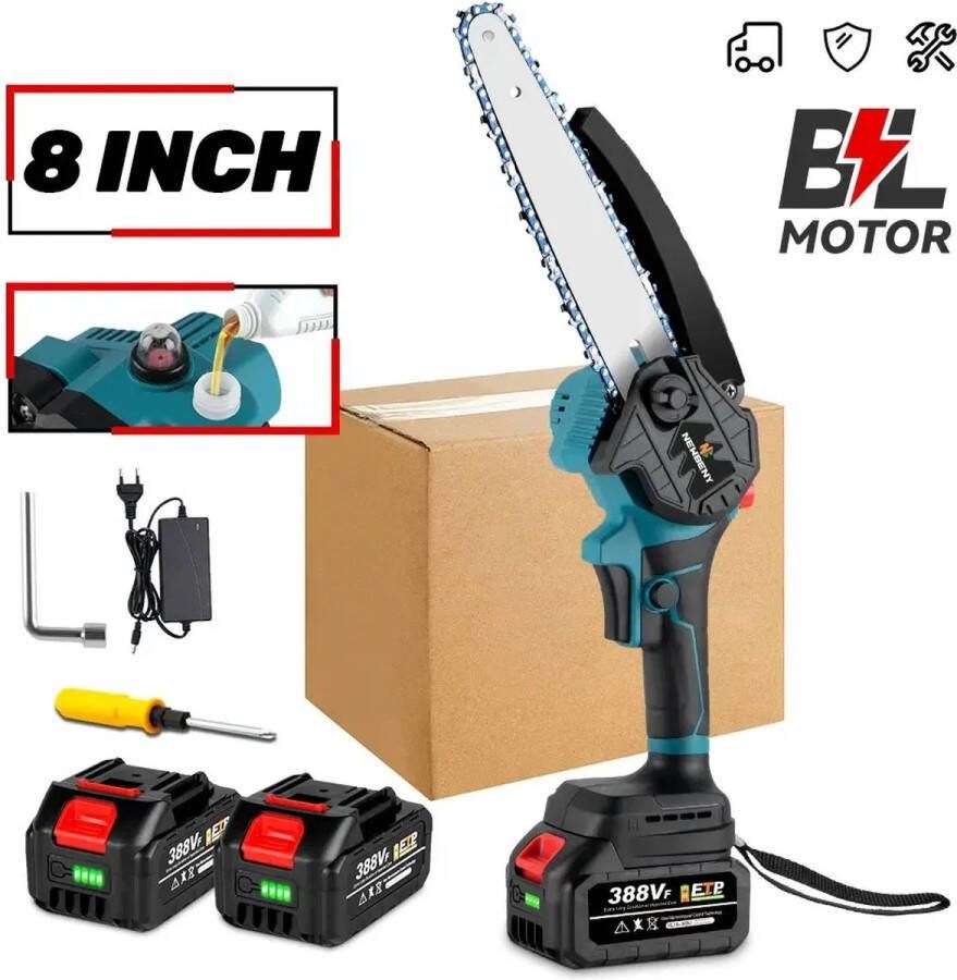 Fayb Kettingzaag Elektrische kettingzaag Mini kettingzaag Handzaag Snoeizaag Takkenzaag Inclusief 2 accu's Voor Makita Batterij 8 Inch 18V 1500W