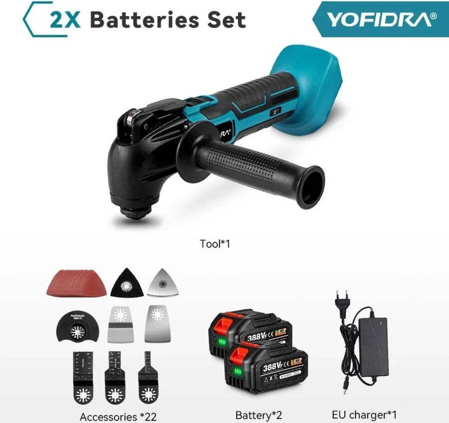 Fayb Oscillerende multitool Multifunctioneel gerereedschap Elektrische Multitool Elektrisch schuren zagen snijden polieren polijsten Inclusief 2 accu's Inclusief 22 accessoires 6 Trillingsniveaus 600W Snel wisselsysteem