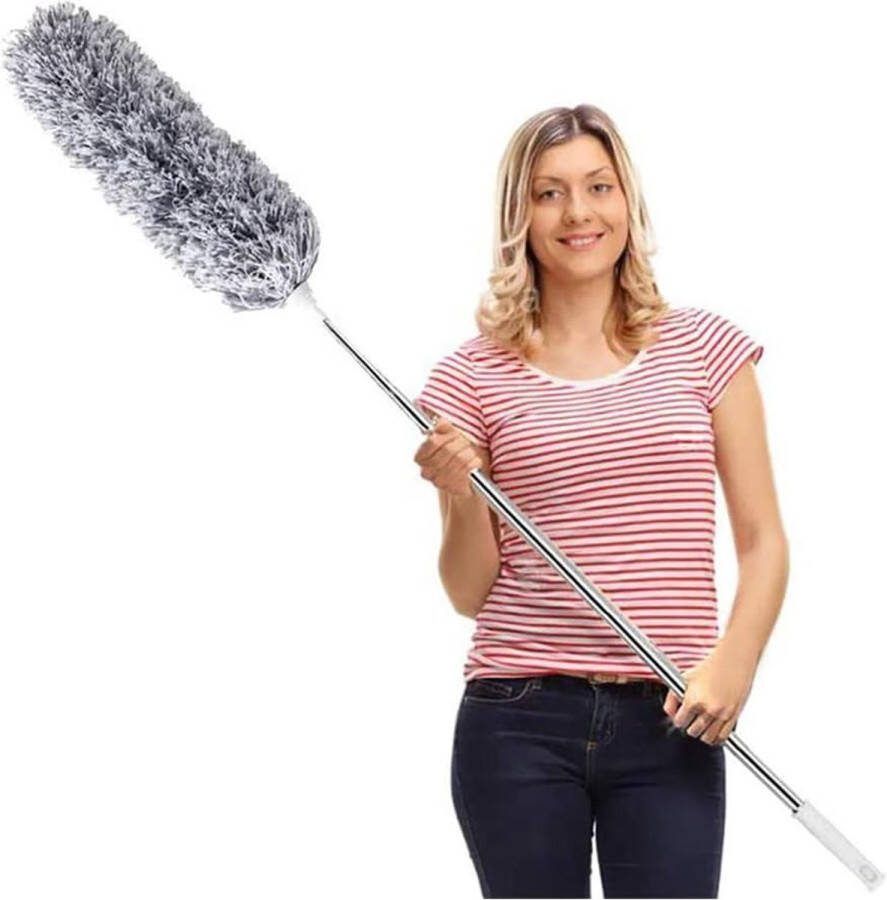 Feather Duster uitschuifbare stofdoek microvezel lange verlengstang krasbestendige hoes wasbaar reiniging van hoge plafondventilatoren jaloezieën spinnenweb (grijs)