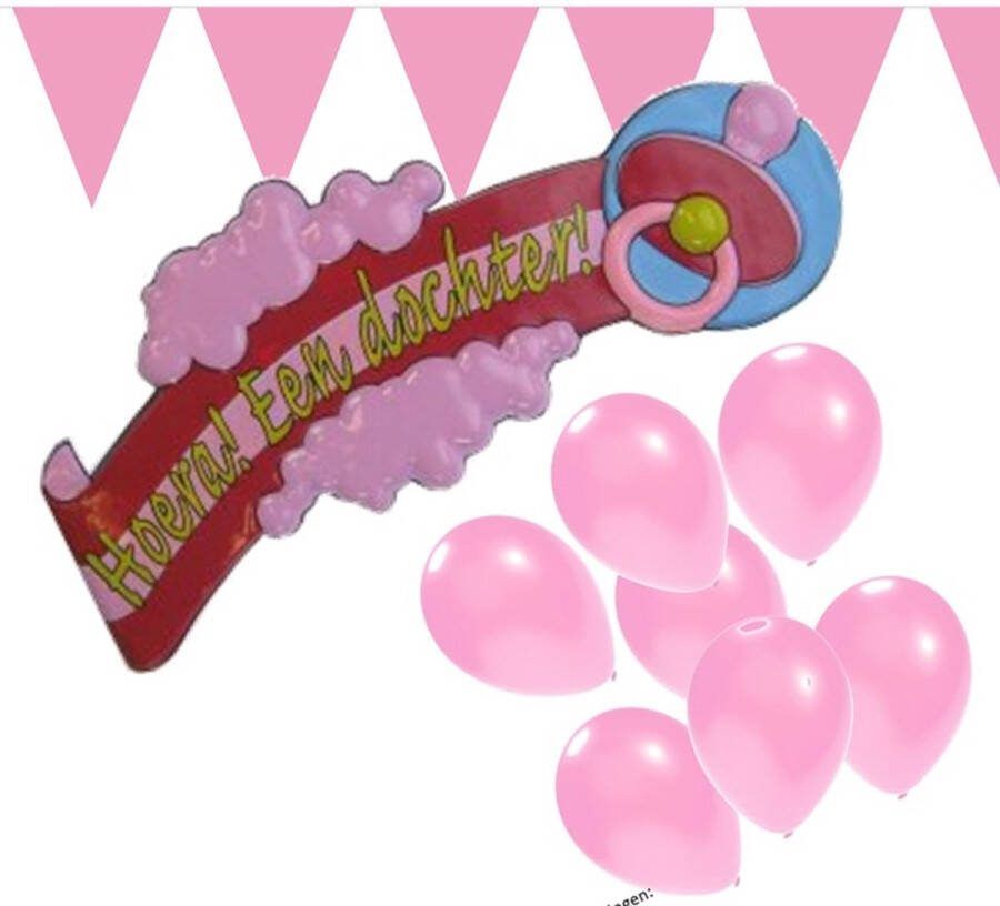 Feestpakket geboorte meisje wanddecoratie vlaggenlijn 25 ballonnen