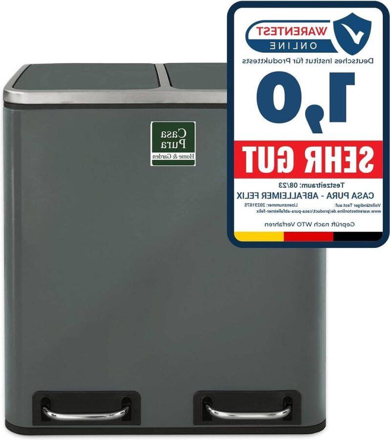 Felix Vuilnisemmer 60 liter met 2 vakken Afvalscheidingssysteem Antraciet vuilnisbak 60 liter