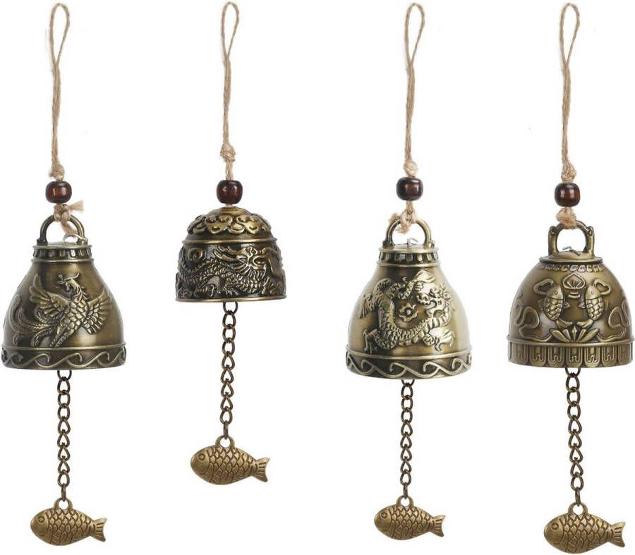 Fengshui Bell 4 stuks klankspelletjes windgong Chinese antiek heldere stem decoratie hangende geluk zegen voor huis tuin binnen en buiten