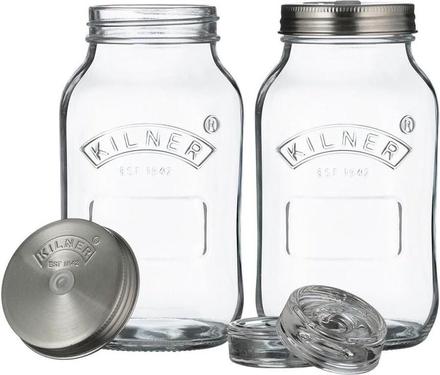 Fermenteerset 2 x 1 liter glas met gistingsdeksel eenvoudig bewaren van groenten fermenteren conserveren van groenten zoals zuurkool en kimchi inmaakpot 1 liter