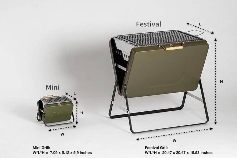 Festival houtskoolgrill 52 x 37 x 9 cm koffergrill voor 5-7 personen grill BBQ klapgrill onderweg voor outdoor camping tafelgrill draagbaar grillrooster van metaal en roestvrij staal mat