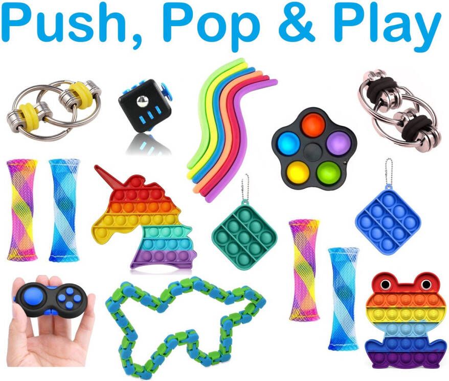PLAY-IT Fidget Toys Pakket XXL 20 stuks Pop It Simple Dimple Fidget Cube