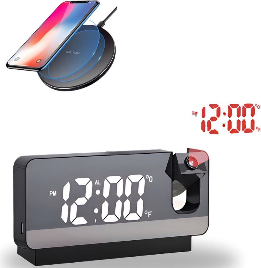 Fidus s Digitale Wekker Met Projectie Digitale Wekker Alarm Klok Draadloos Oplader