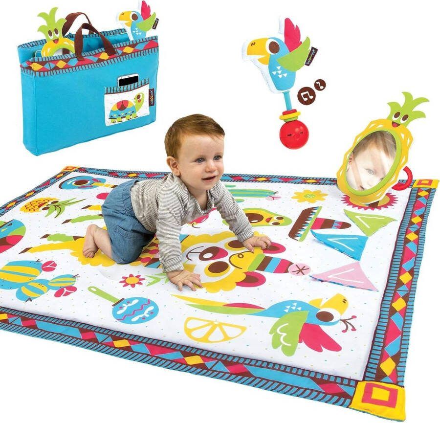 Fiesta Baby Tummy Time Mat Opvouwbaar als draagtas Indoor & Outdoor Activiteit Spelen Gym met Spiegel Rammelaar & Bijtring Extra grote wasbare pasgeboren deken 145 x 100 cm