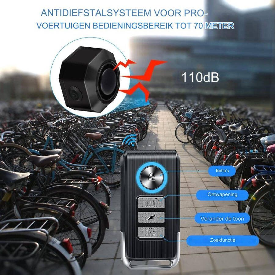 Fiets Alarm Systeem Fiets Alarm Systemen met Afstandsbediening Draadloos USB-C Waterdicht Motorfiets Bike Tracker Anti-Theft Vibratie Scooter Alarm Systeem Fiets Alarm Systeem