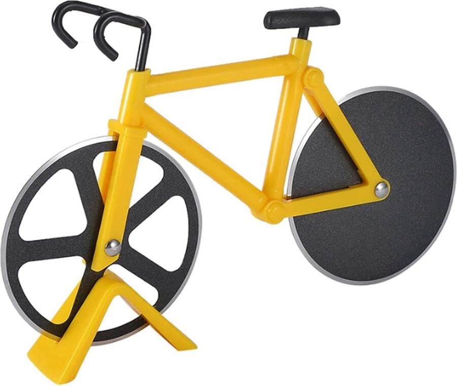 Fiets pizzasnijder anti-aanbaklaag roestvrij staal dubbele pizzasnijder geschikt voor keuken feestjes enz. ideaal als accessoire voor Kerstmis geel