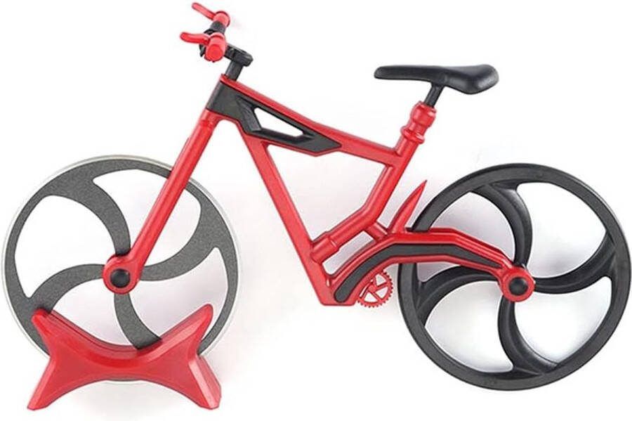 Fiets pizzasnijder grappige pizzasnijder roestvrij staal kunststof pizzaroller pizzarad pizzasnijder met scherp snijwiel en standaard voor Kerstmis creatief geschenken rood