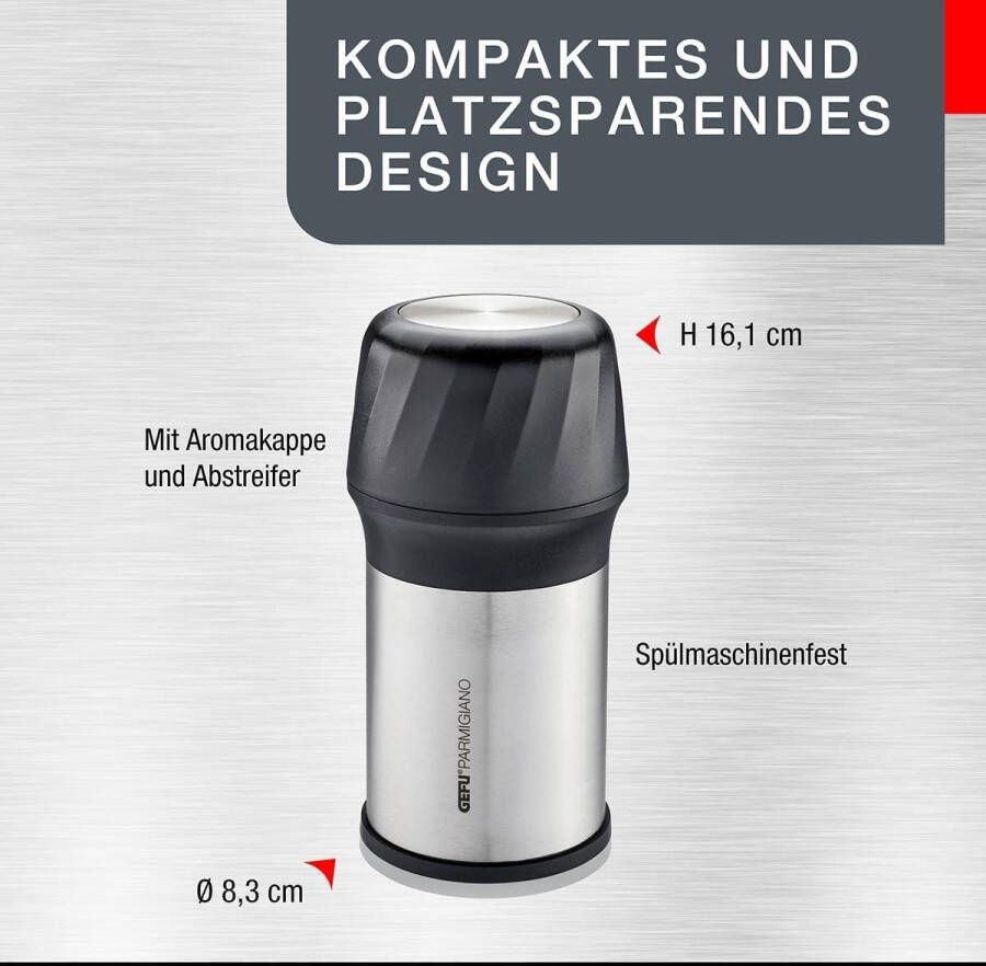 Fijn- en vlokkenschaaf kaasrasp van roestvrij staal met deksel en opvangbak keuken accessoire voor Parmezaanse kaas- zilver zwart kaasmolen