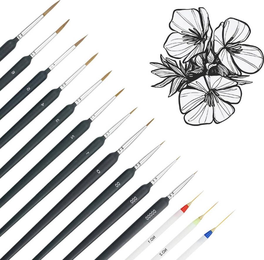 Fijne kwastenset Fijne Detail Penseel Set Verschillende Maten Ultrafijne Penselen voor Fijne Detaillering Kunst Schilderen Schaal Modellen Vliegtuig Kits Acryl & Nail Miniaturen Olieverf Aquarel