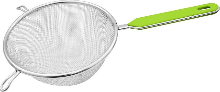 Fijnmazige Keukenzeef 16 cm Roestvrij Stalen Zeef met Kunststof Handvat (Groen Zilver)