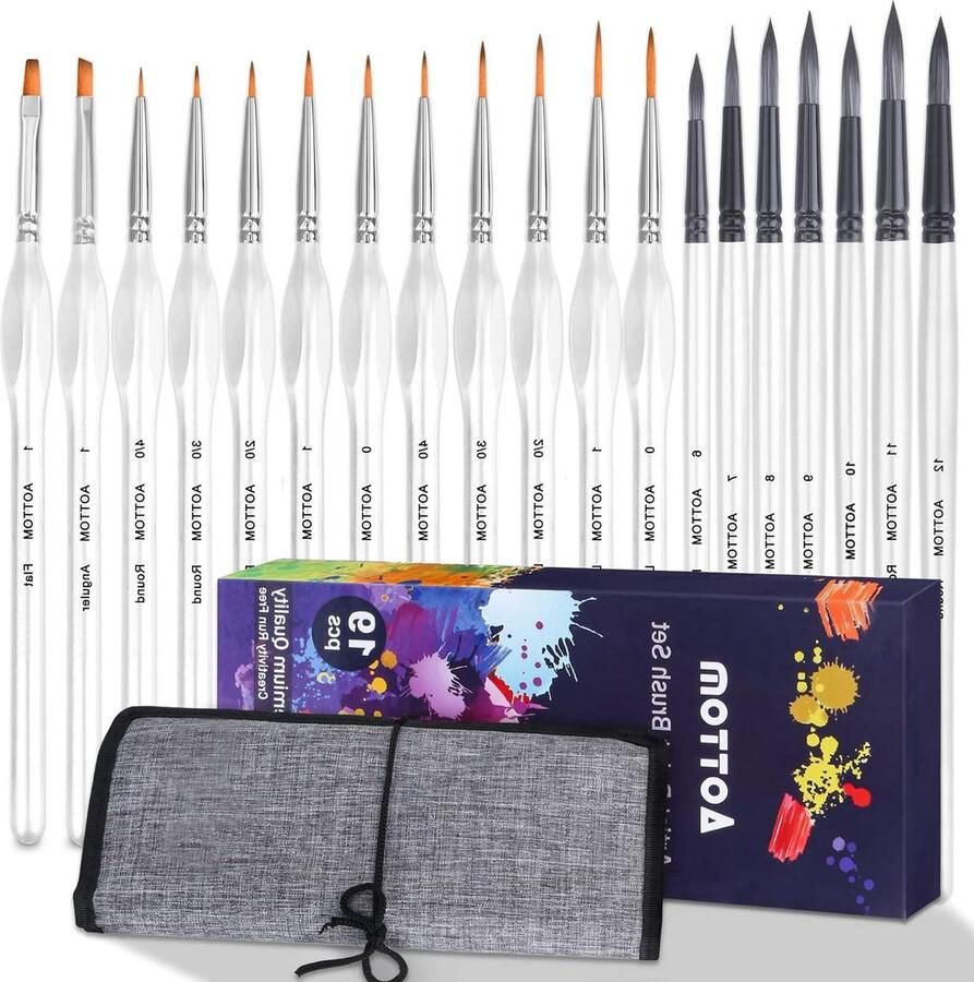 Fine Detail Paintbrush Kit 19 PCS Professionele Miniatuur Micro Penselen voor Acryl Olie Aquarel Schilderen