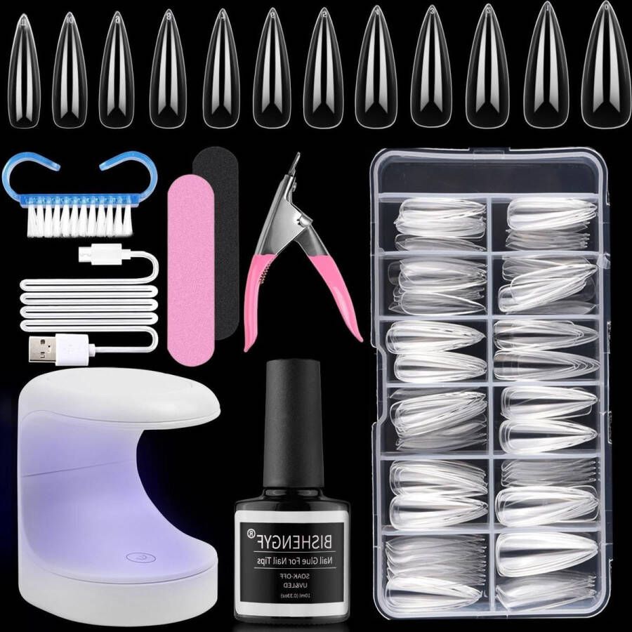 Fingertip and glue set 6 in 1 nail glue DIY nail art acrylic nail set with 240 tip nail and LED light simple nail extension kit