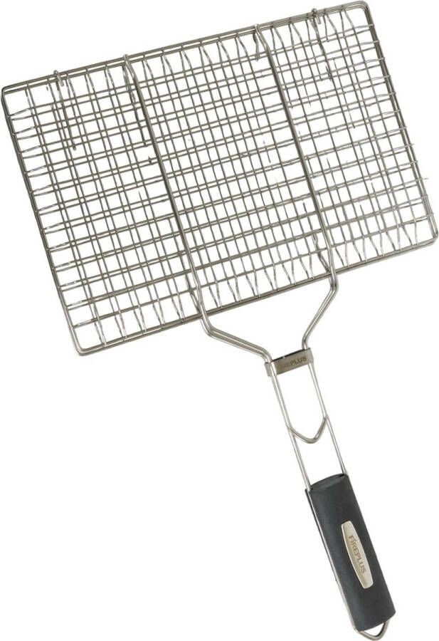 Fireplus grillrooster dubbel metalen grillrooster van roestvrij staal met antislip rubberen handgreep met veiligheidsslot. Afmetingen: 32 x 21 5 cm