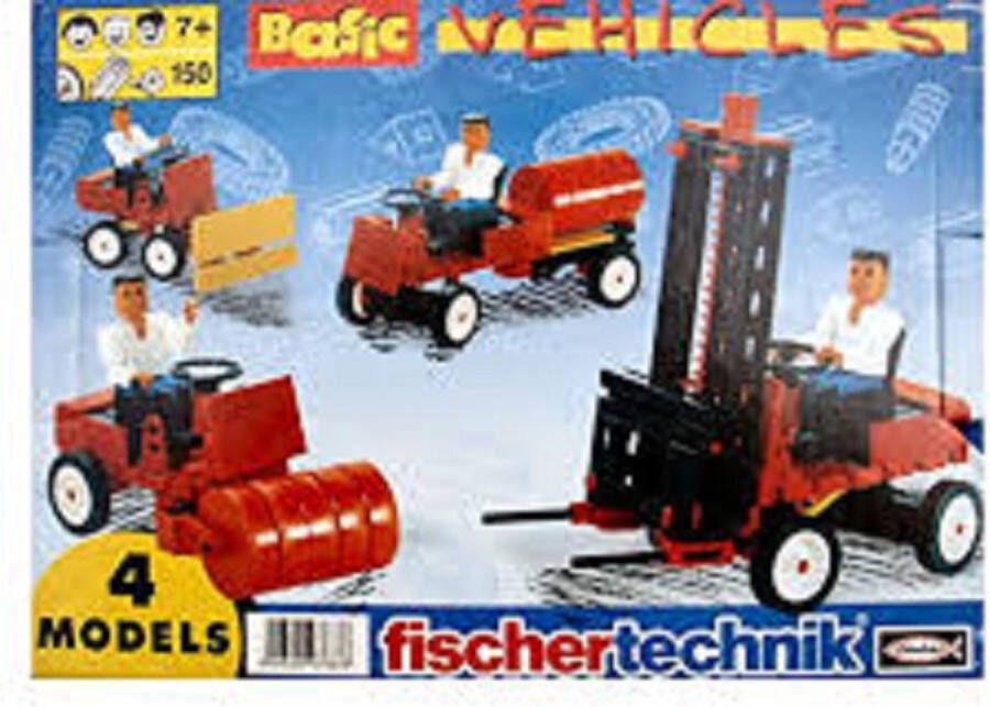 Fischer technik basic vehicles bouwdoos modelbouwkist Vorkheftruck Straatwals Sneeuwschuiver en Tankwagen