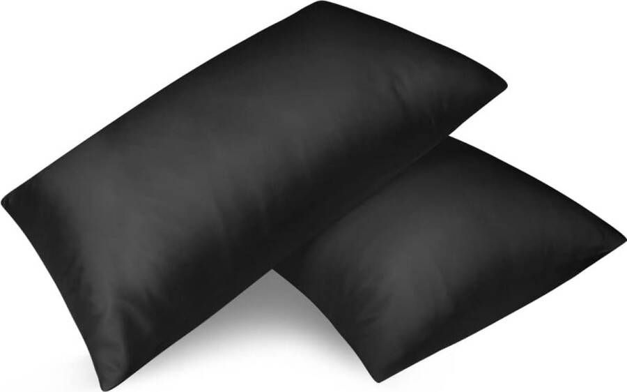 Fittia Set van 2 satijnen kussenslopen Premium kussensloop haar- en huidverzorging zijdezacht met ritssluiting zwart 40 x 60 cm