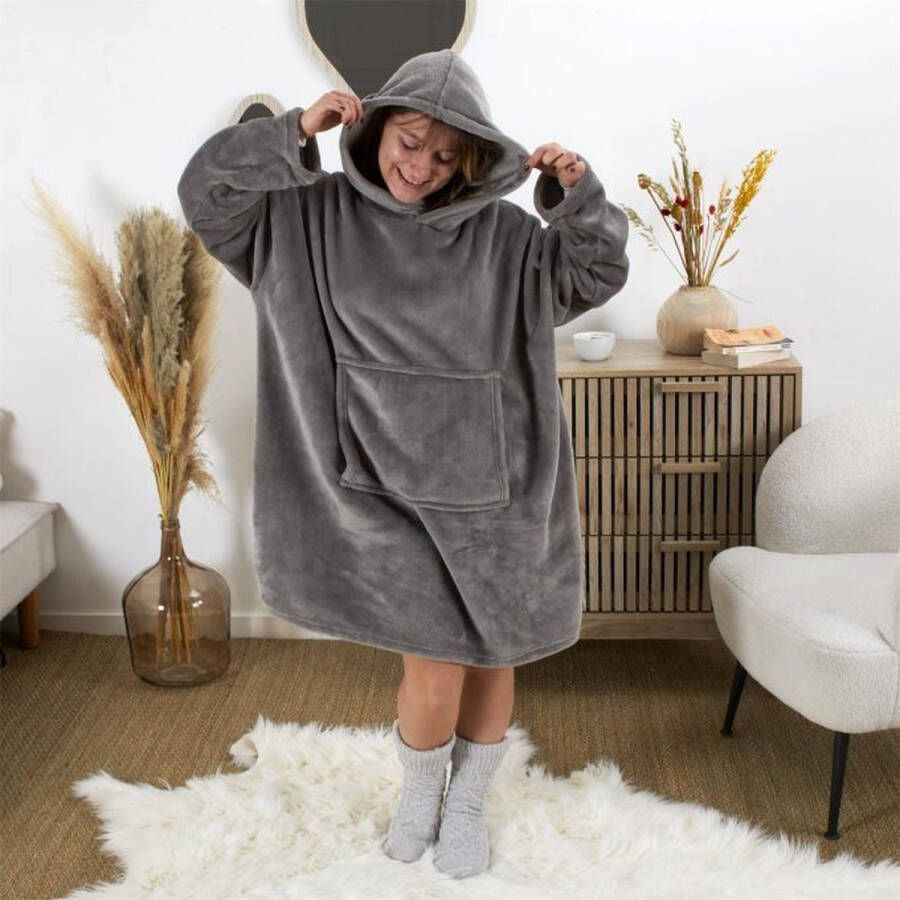 CASA DI ELTURO Flanellen fleece Oversized Hoodie plaid Grijs One Size