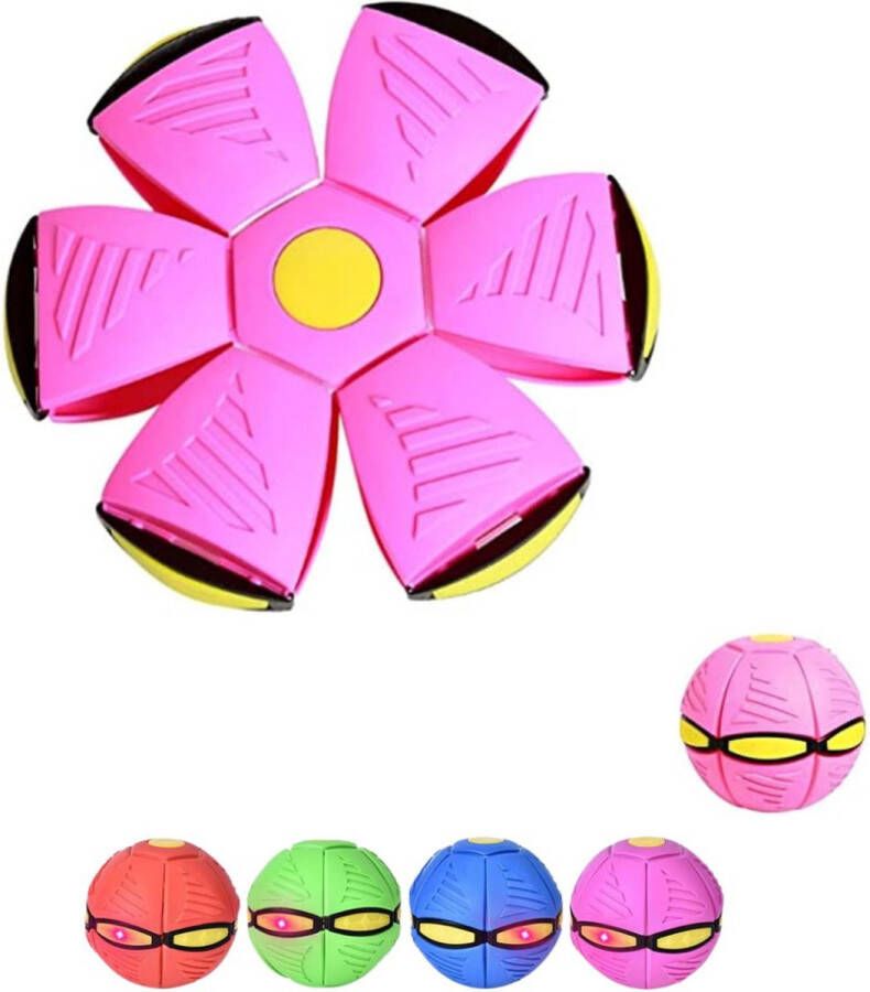 Flat ball disc roze UFO Bal Kinderen Frisbee- UFO bal met lichtjes – LED – Flying saucer ball – Flat ball disc – Schijf – Speelbal – Strandbal Niet voor dieren