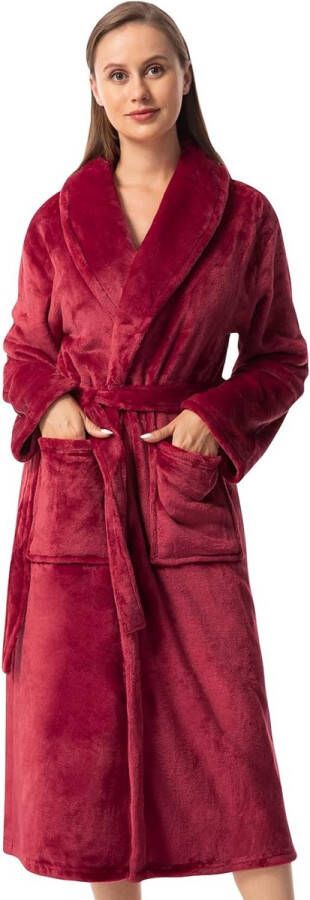 Fleece badjas voor dames lange badjas pluizige ochtendjas sjaalkraag sauna-jurk damesbadjas