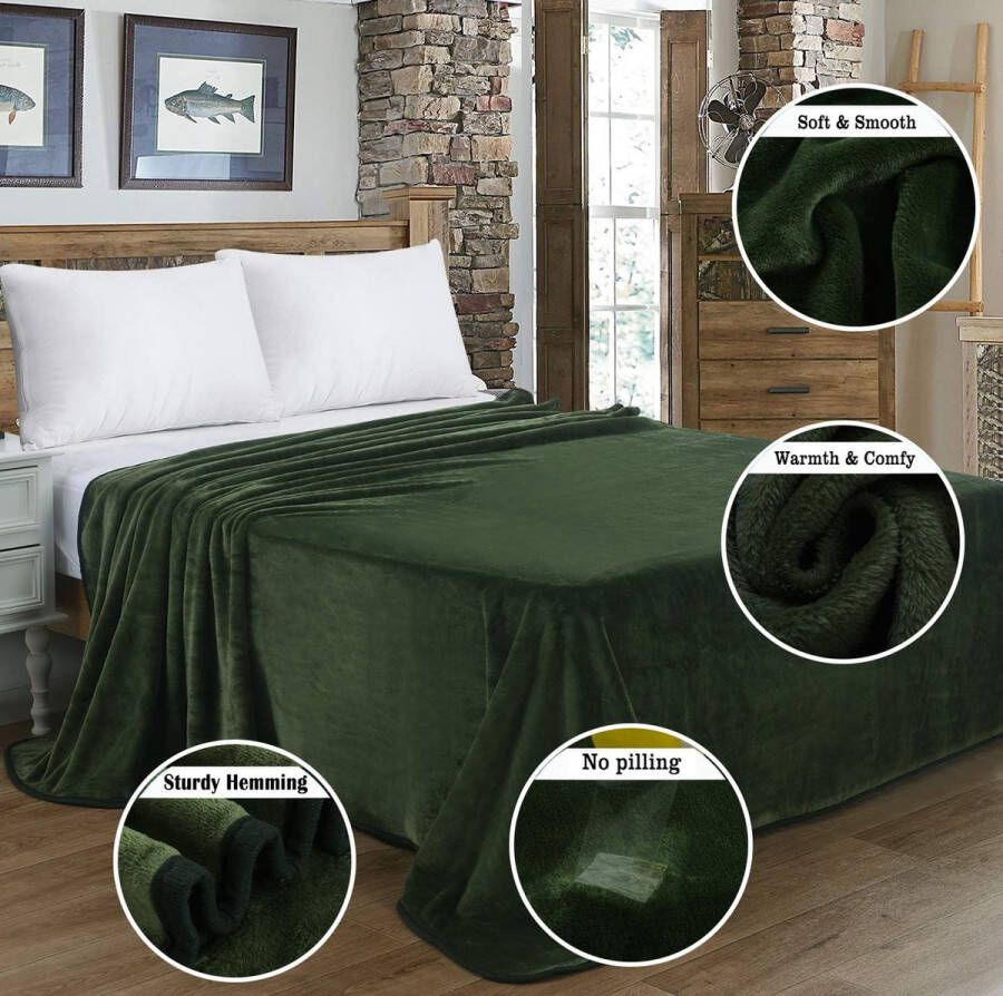 Fleece deken 350 GSM groen pluizige bedsprei voor bank antistatische dekens (220 x 240 cm)