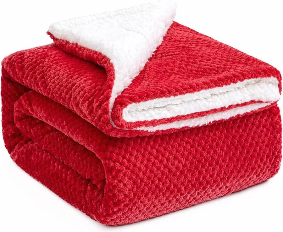 Fleece deken gooien pluizige sherpa-fleece blanke effen korrel dekens voor bed en bank enkele maat zachte warme microvezel gooien als sprei reismaat 150x200cm 60x80 inch rood