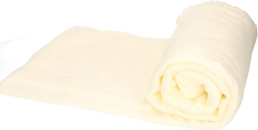 Fleece deken plaid met franjes gebroken wit 130 x 170 cm