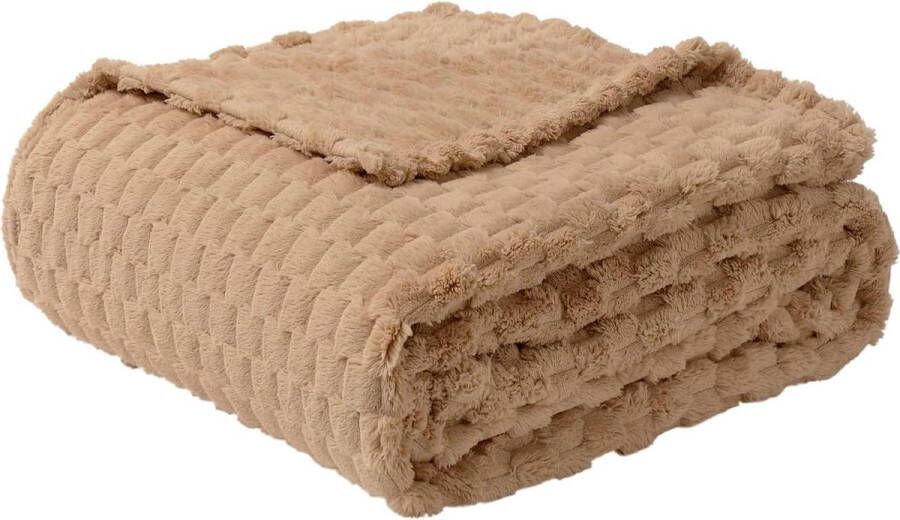 Fleece Knuffeldekens Extra Zachte Pluizige Dekens Lichtgewicht Gezellige Microvezel Bankdeken Wollen Deken voor Kantoor Fauteuil en Kamperen 230 x 230 cm Kameel