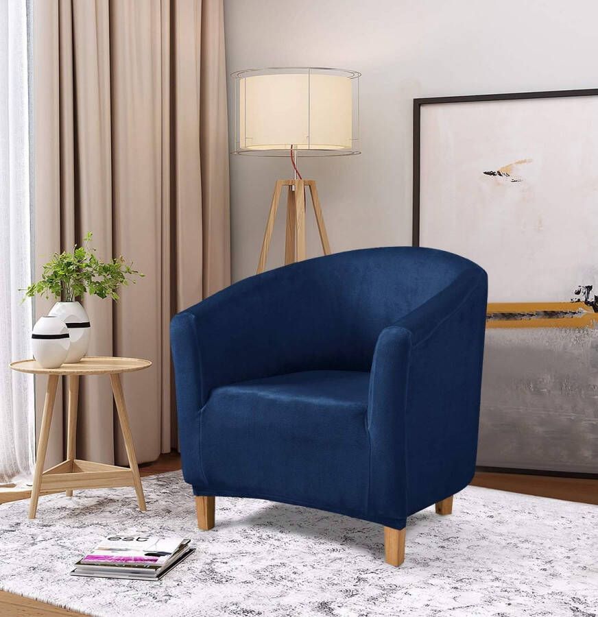 Fleece kuipstoelhoezen fluwelen pluche kuipstoel hoezen moderne fluwelen pluche kuipstoel hoes Meubelbeschermer hoes Bankhoes voor kuipstoelhoes (Tub Chair Donkerblauw)