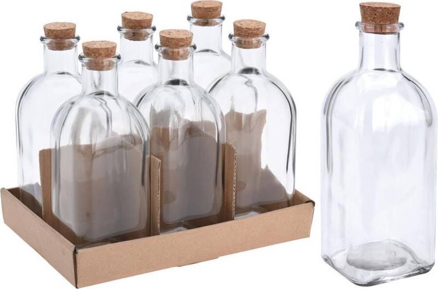 Excellent Houseware Fles glas met kurk 500ml 7x7xh19cm