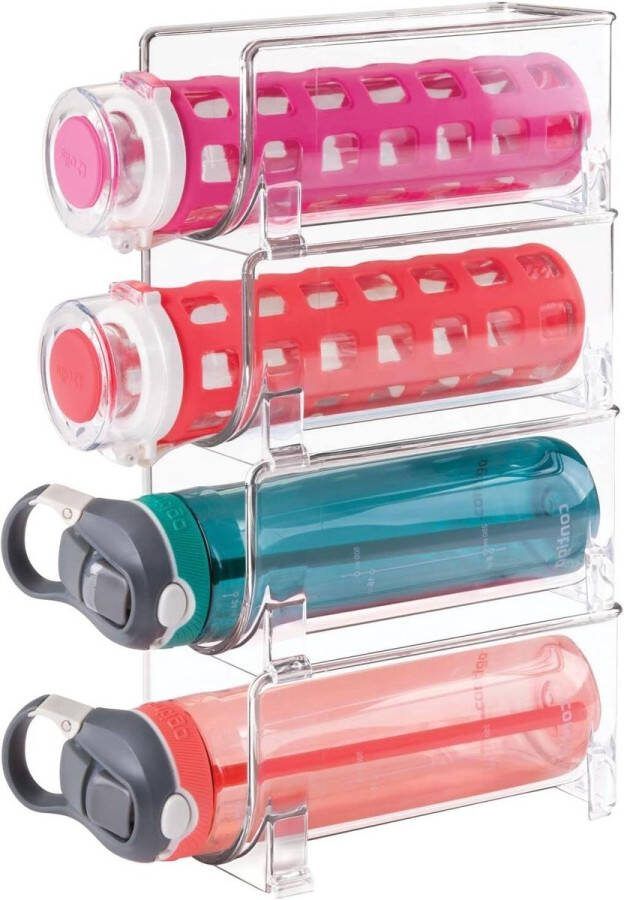 Fleshouder voor waterflessen en drinkflessen stapelbaar doorzichtig set van 4 water bottle organizer