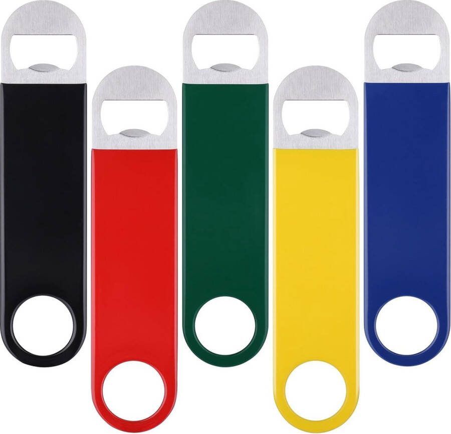 Flesopener 5 stuks bierflesopeners roestvrij staal bieropener voor bar draagbare flesopener voor bier platte flesopener voor barkeepers keuken restaurant