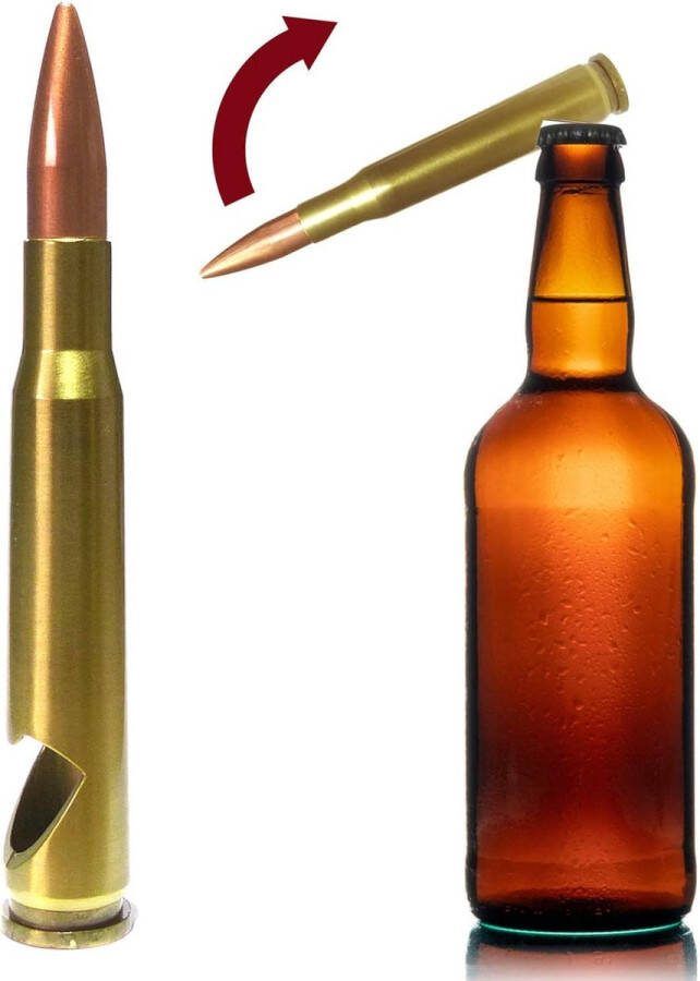 Flesopener cartridge kaliber 50 metaal 13 8 cm lengte top herencadeau of cadeau-idee (goud)