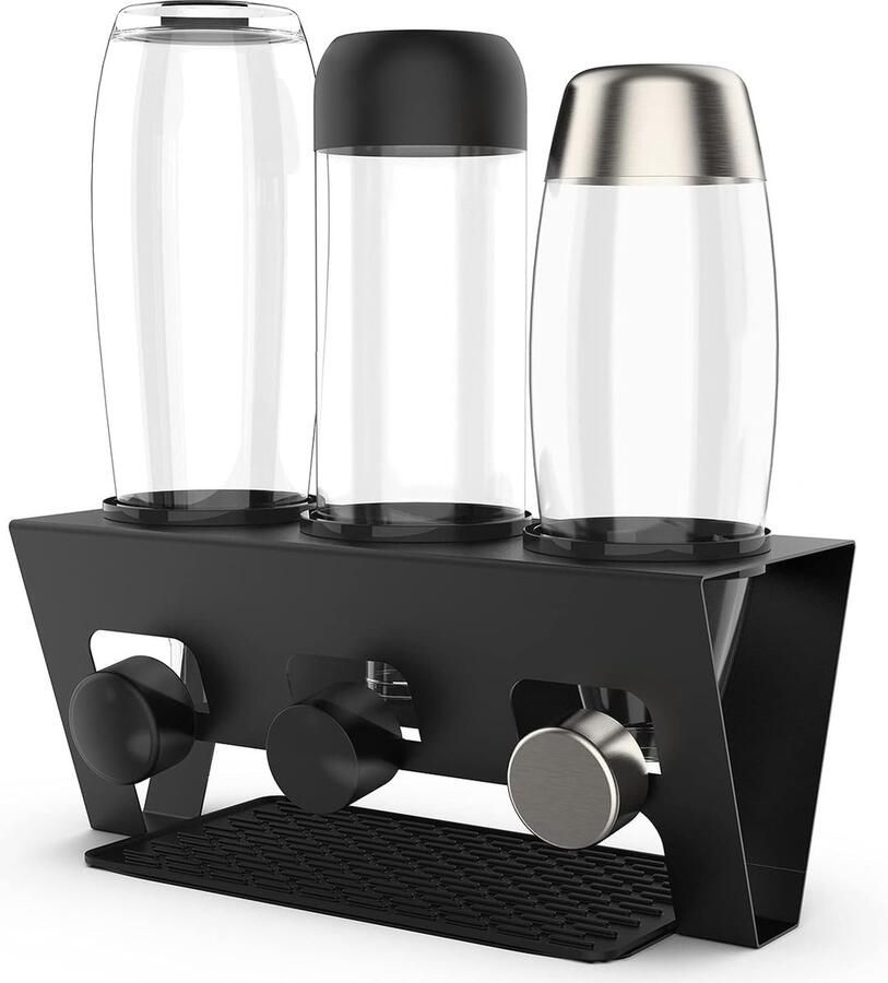 Flessenhouder compatibel met SodaStream Duo en gangbare waterflessen 3-delige afdruiphouder afdruiprek incl. siliconen beschermringen afdruipmat en dekselhouder metaal