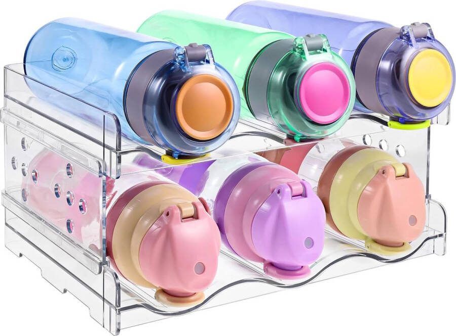 Flessenhouder flessenrek stapelbaar voor koelkast keuken aanrechtblad kast wijn fles flessenorganizer set van 2 elk rek bevat 3 containers