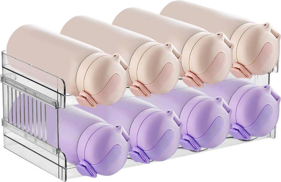 Flessenhouder flessenrek stapelbaar wijnrek van kunststof voor 8 flessen waterflessen organizer flessenopslag wijnflessenhouder voor koelkast kast keuken voorraadkamer