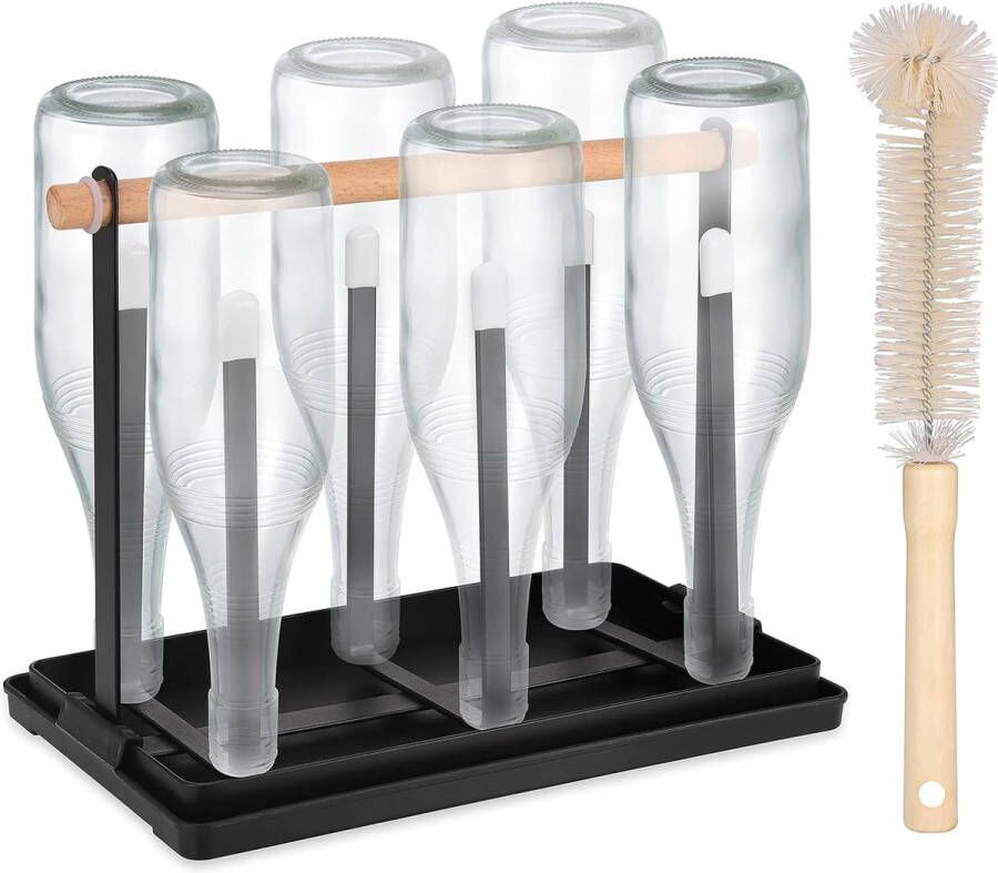 Flessenhouder voor SodaStream afdruiprekflessen flessenstandaard met kopjesborstel flessendroger van ijzer voor kopjes flessen koffiekopjes glazen