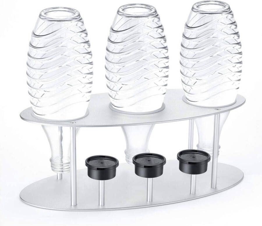 Flessenhouder voor SodaStream Premium afdruiphouder van roestvrij staal afdruiprek met afdruipbak afdruiprek voor 3 flessen en 3 flessendoppen