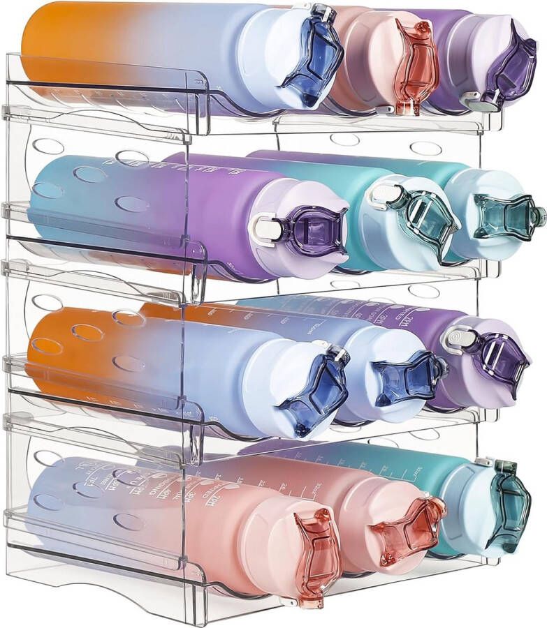 Flessenrek 4 stuks stapelbare flessenhouders voor 12 containers wijnflessenrek van PET-kunststof flessenhouder voor keuken werkblad kantoor flessenrek