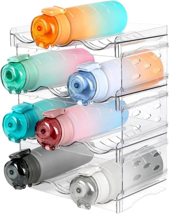 Flessenrek stapelbaar 4 etages waterfles-organizer opbergrek voor waterflessen kast eetkamer vriezer keuken water bottle organizer