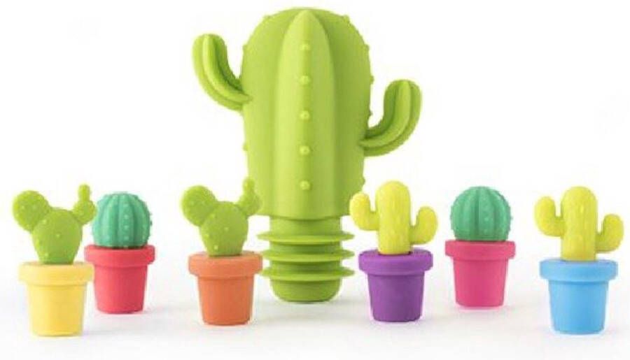 Flessenstop Cactus met 6 glasmarkers