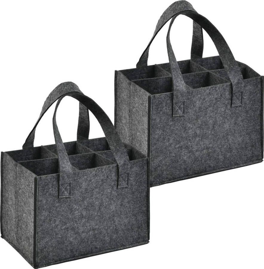 Flessentas met 6 vakken vilten flessenhouder mannenhandtas dark gray draagzak Flessenmand