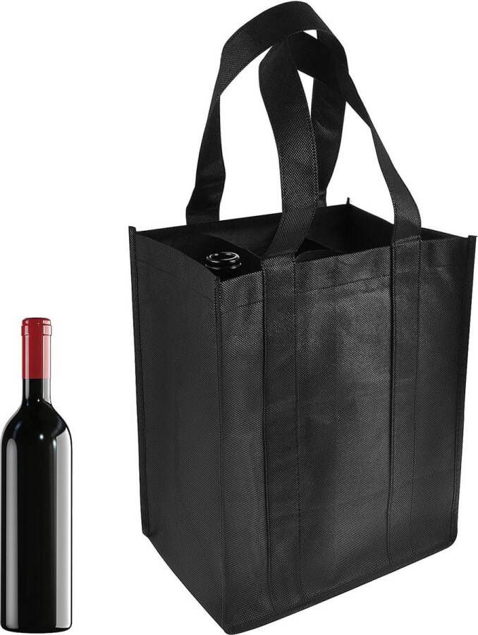 Flessentas voor 6 flessen draagbare flessenhouder met scheidingswand wasbaar voor wijn en bierflessen camping zwart 31 x 25 x 18 cm Flessenmand